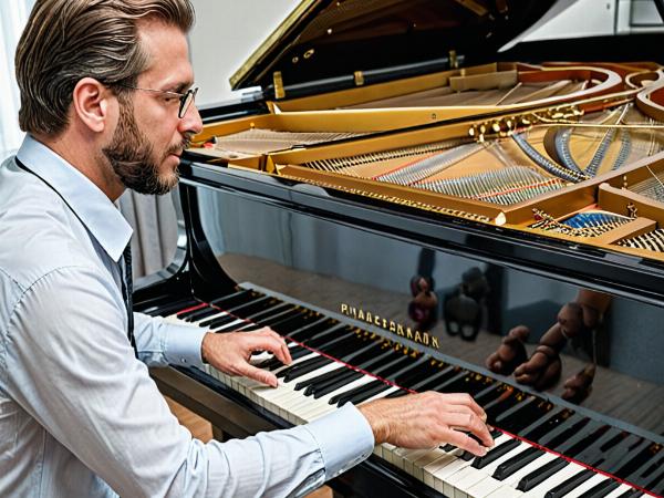 Piano technician consulting with client