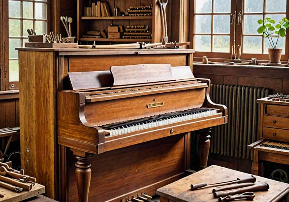 Piano workshop with vintage tools