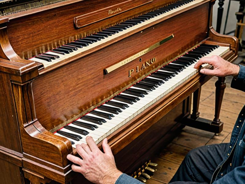 Piano refinishing work showing wood restoration